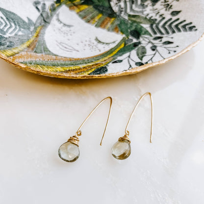 Mystic Green Amethyst Threader Earrings: 14k Gold Fill