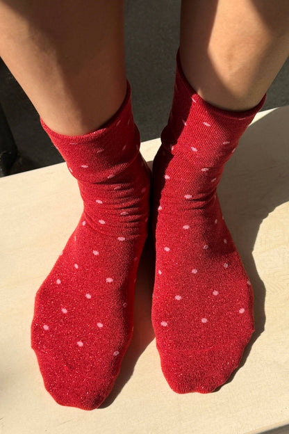 Le Bon Shoppe - Lurex Patterned Sneaker Socks (Wholesale): Polka Dot - Silver/White