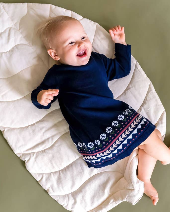 Fair Isle Knit Dress Navy Blue / 3-6M
