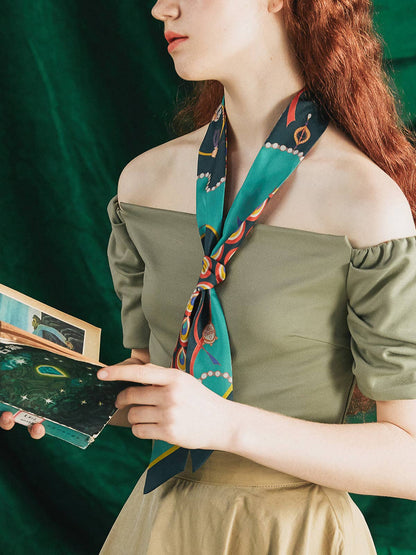 "Peacock" Silk Twilly Neck Bow: Teal