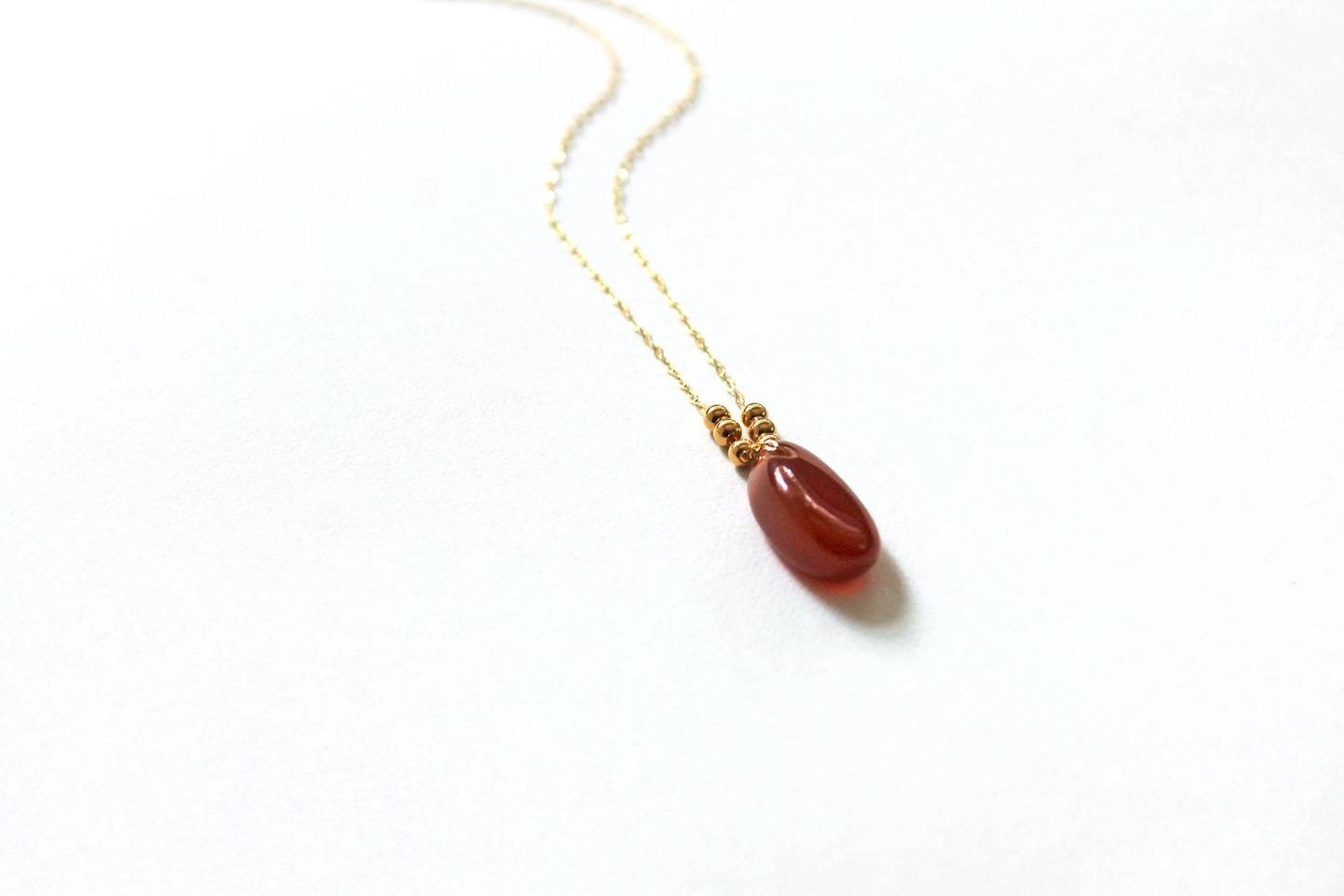Carnelian Drop Necklace 14k GF Chain 18"