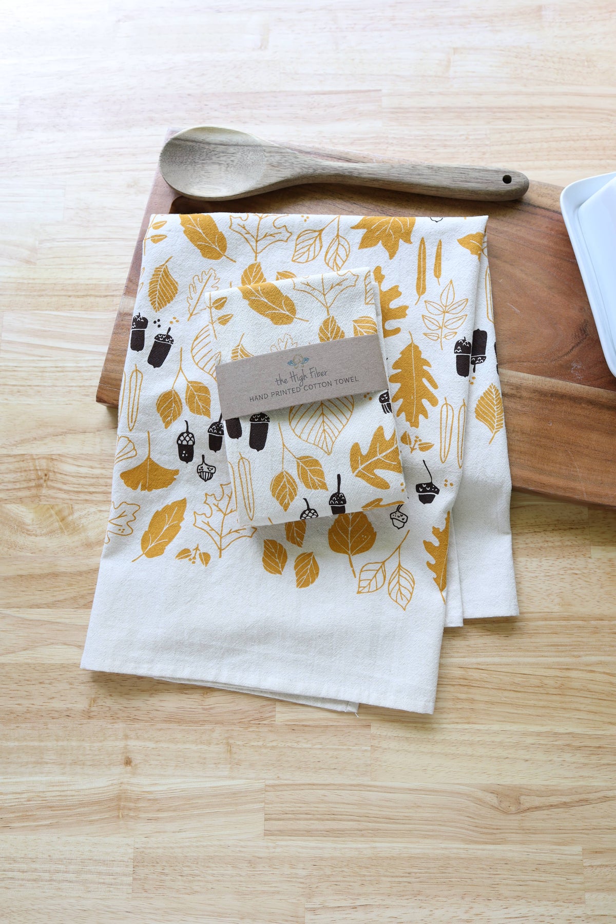 Autumn Leaves & Acorns Tea Towel