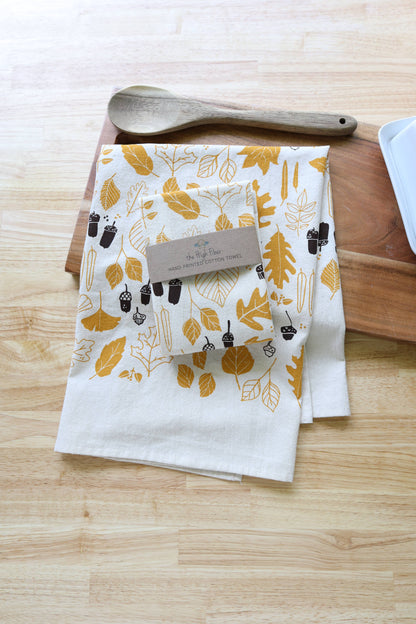 Autumn Leaves & Acorns Tea Towel