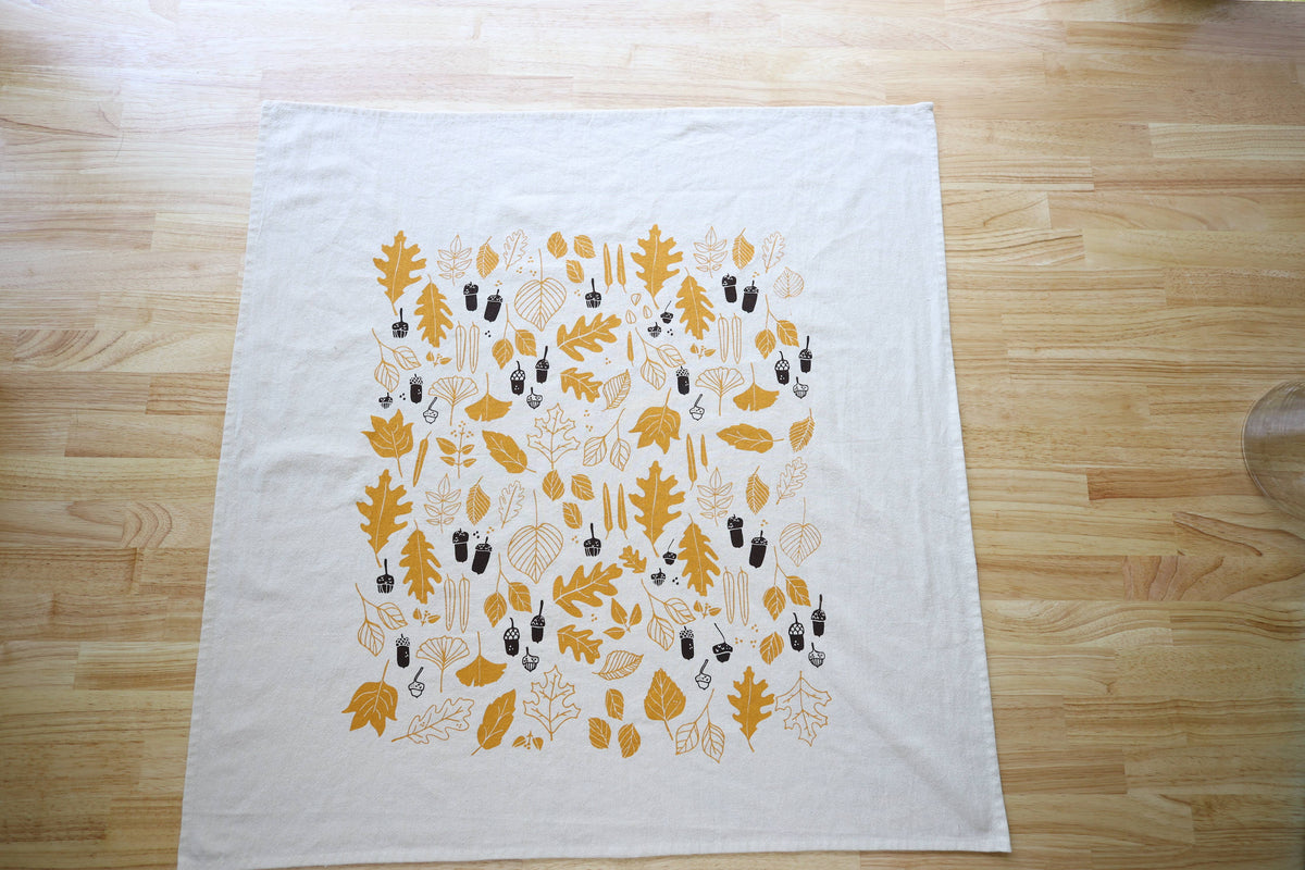 Autumn Leaves & Acorns Tea Towel