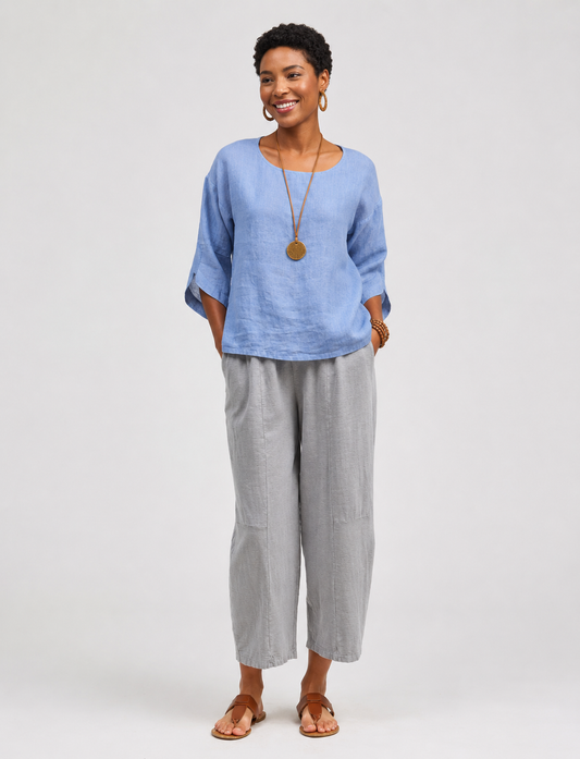 100% Linen Tulip Sleeve Periwinkle Blue