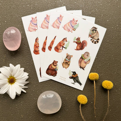 Critters and Cups Sticker Sheet