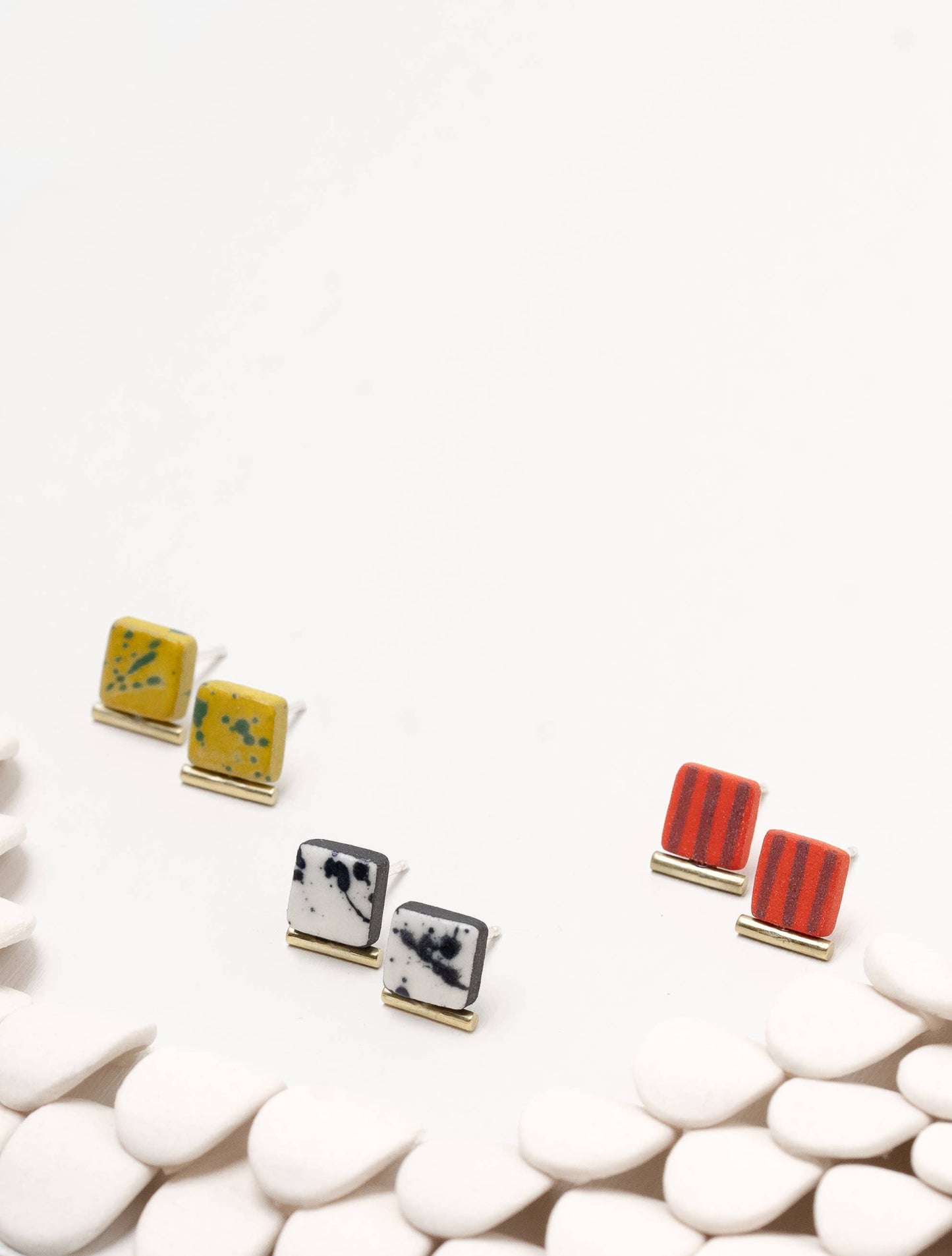 Landed Studs: Plum & Cherry Stripe Porcelain