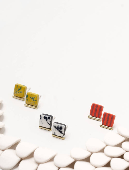 Landed Studs: Plum & Cherry Stripe Porcelain