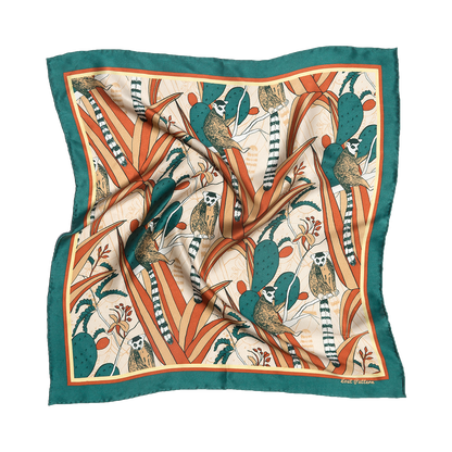 "Madagascar" Silk Bandana: Teal Cactus / 50*50cm