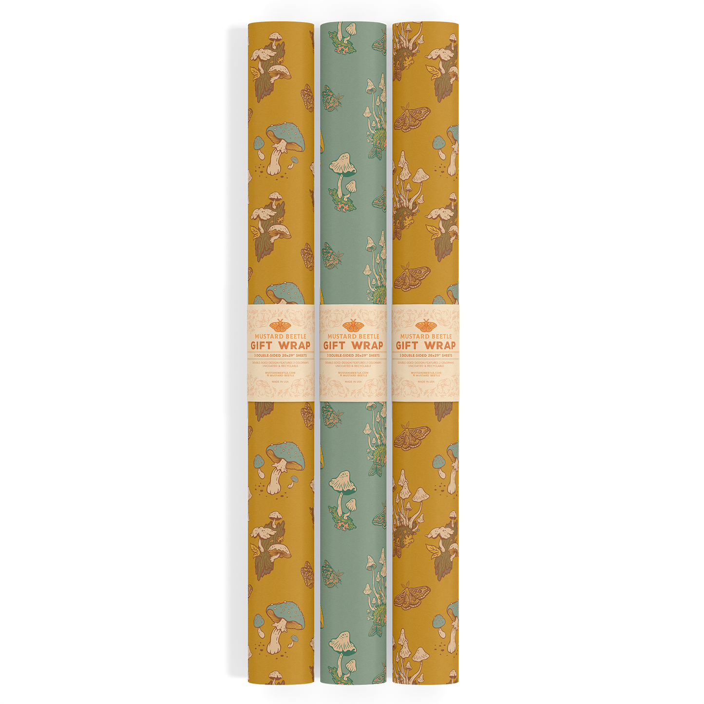 Mushrooms Wrapping Paper Blue/Mustard