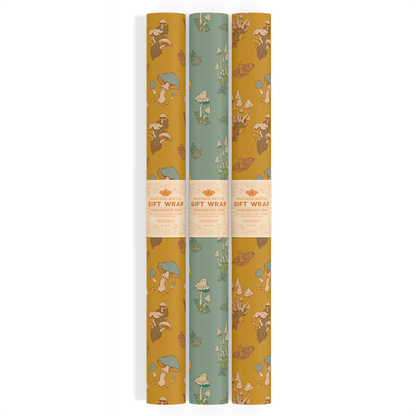 Mushrooms Wrapping Paper Blue/Mustard