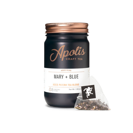 Apolis Craft Tea Bags in black mason jar Mary + Blue
