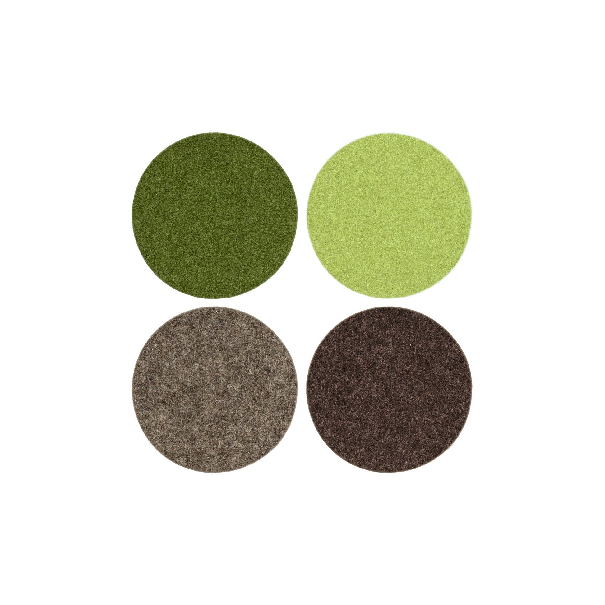 Earthy greens and browns set of Graf Lantz round wool coasters - shop modern decor at Poppy & Hawk