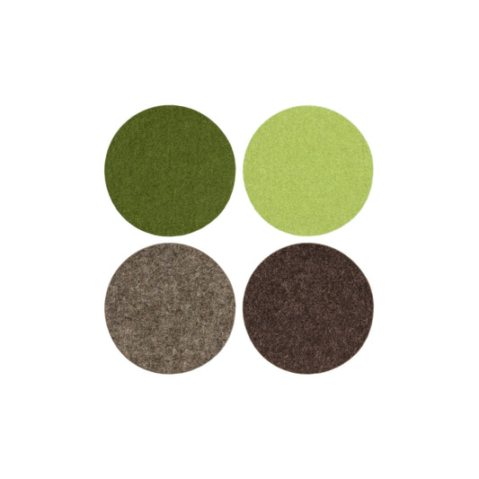 Earthy greens and browns set of Graf Lantz round wool coasters - shop modern decor at Poppy & Hawk