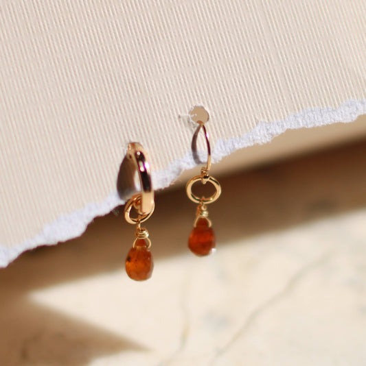 Carnelian Drop Hoops - Goldfilled