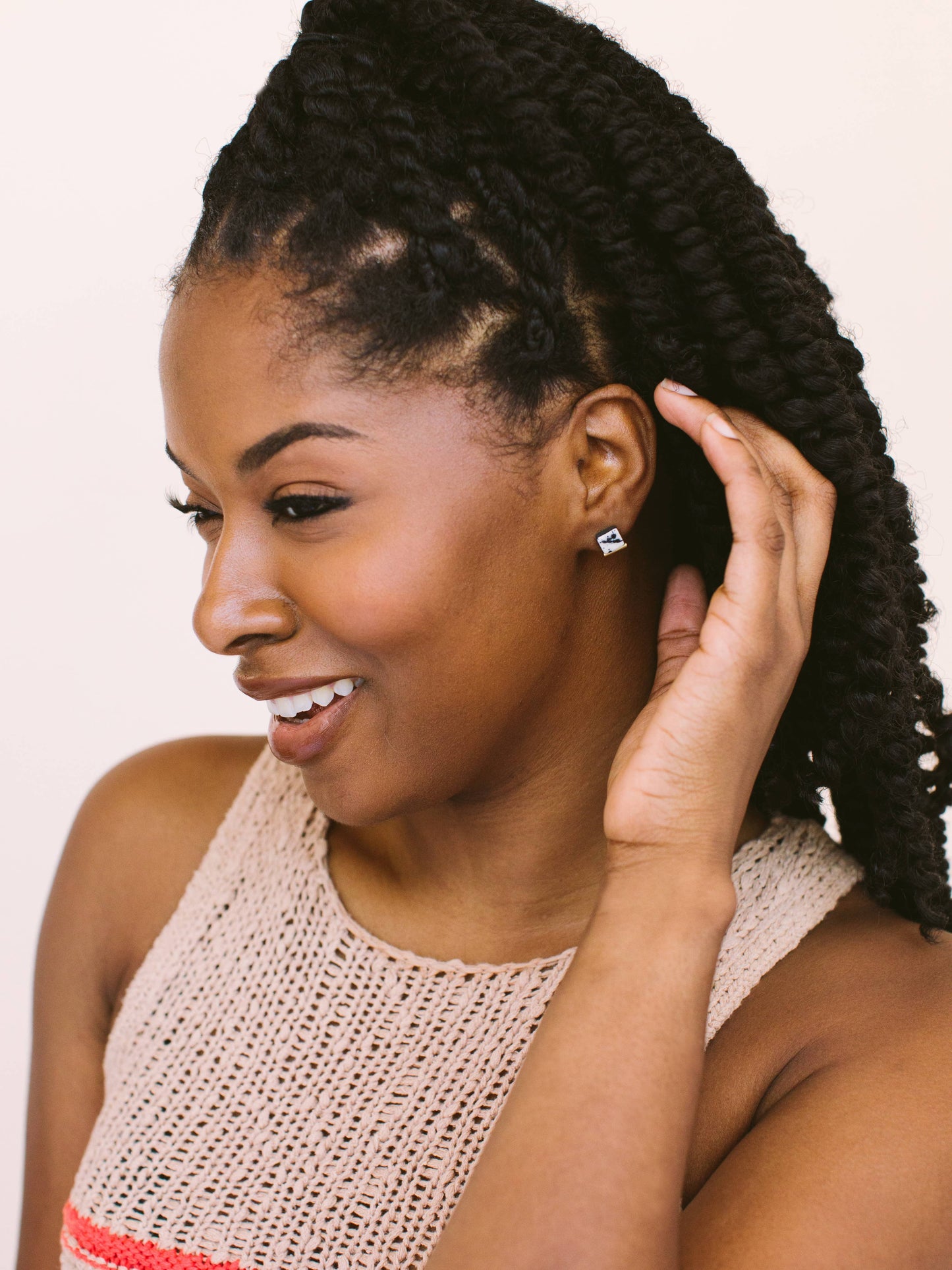 Landed Studs: Plum & Cherry Stripe Porcelain