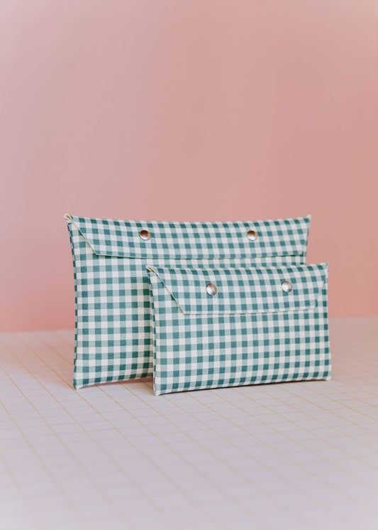 Teal Gingham Pouch Large