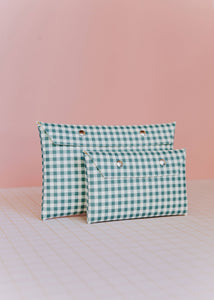 Teal Gingham Pouch Large