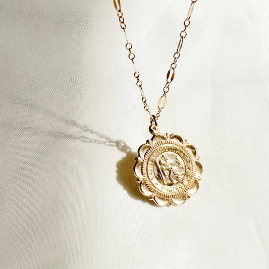 True By Kristy Jewelry - Traveler Saint Christopher Religious Necklace Gold Filled