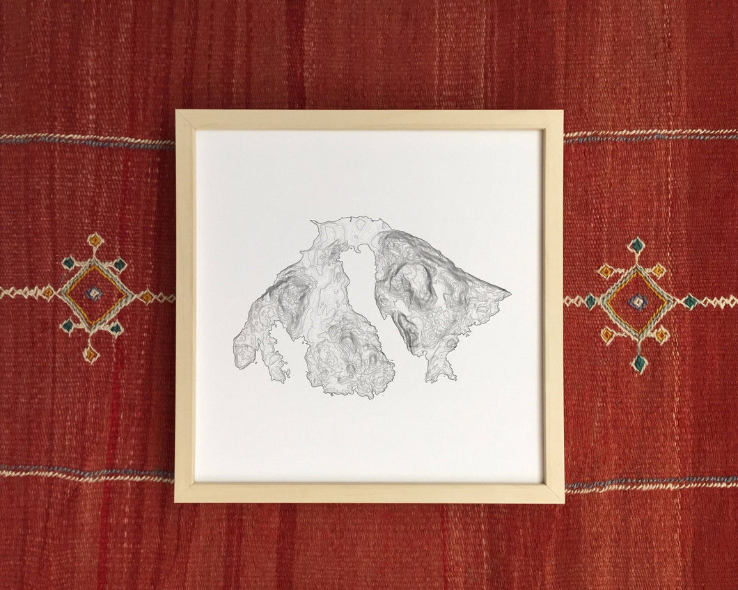 Tim Plus April - 12'' x 12'' Orcas Island Washington Topographic Art Print - San Juan Islands