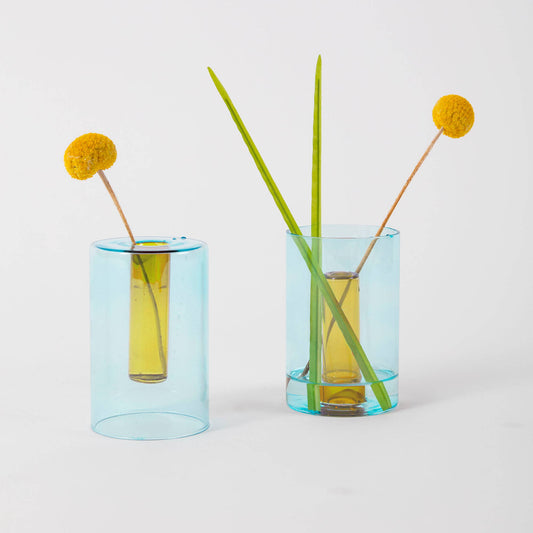 Reversible Glass Vase - Small: Blue/Yellow