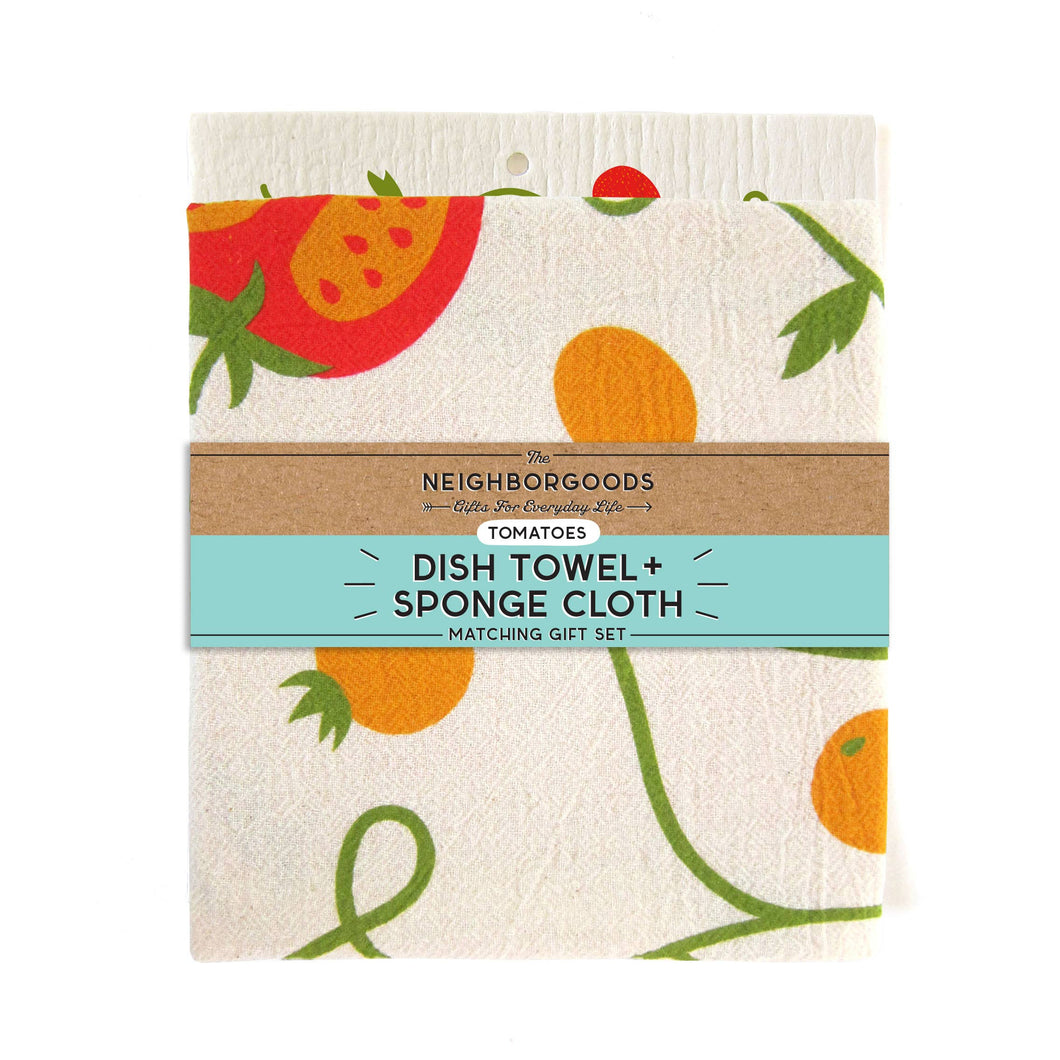 The Neighborgoods - Tomatoes - Dish Towel + Sponge Cloth Set