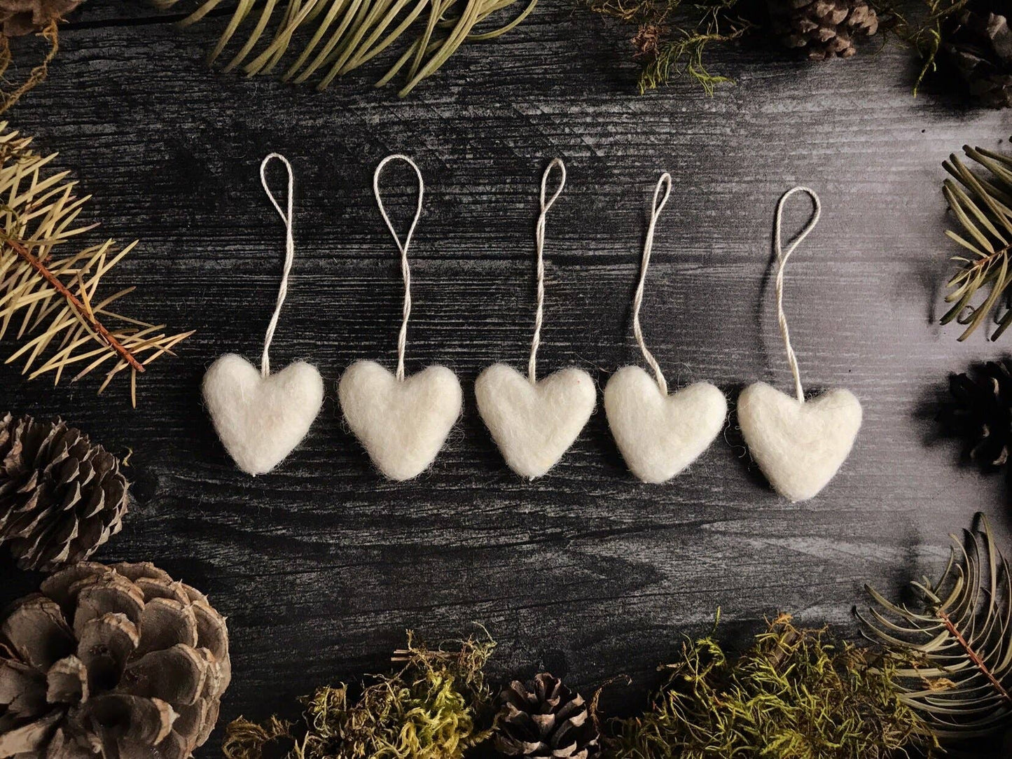 Felted Wool Mini Heart Ornament: Snowberry White