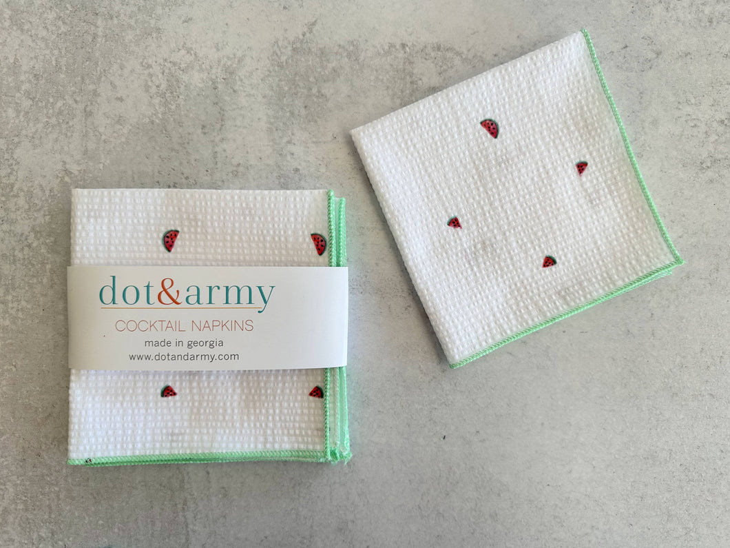 Dot and Army - Summer Seersucker Cloth Napkins with Watermelons