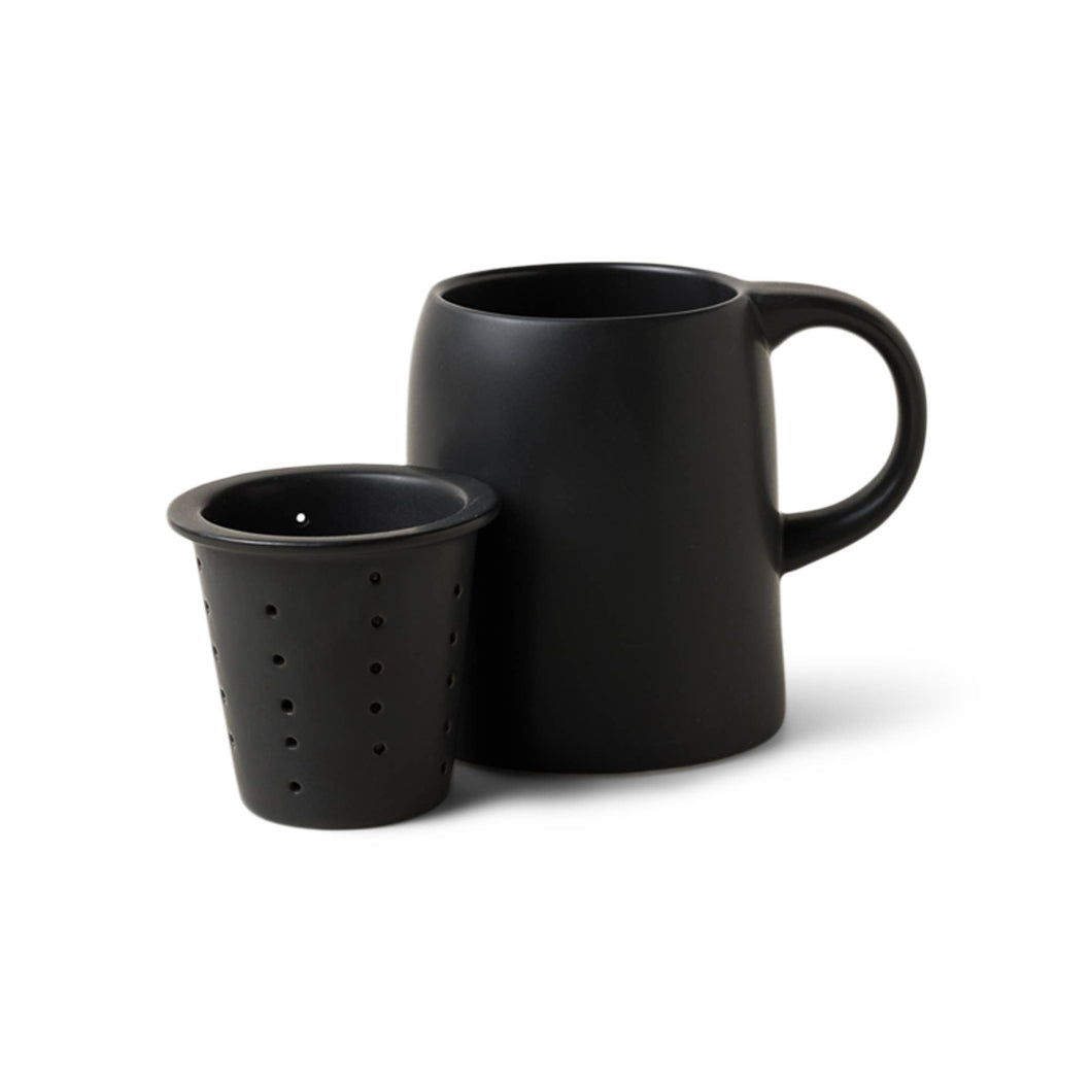 Ceramic Tea Infuser Mug - Reactive Glaze Black, 11 oz