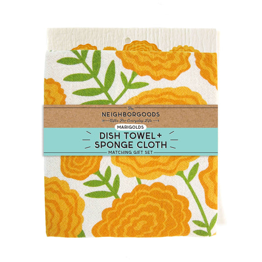 The Neighborgoods - Marigolds - Dish Towel + Sponge Cloth Set