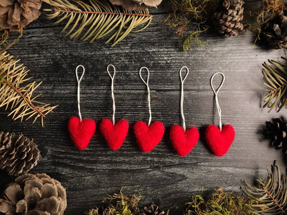 Felted Wool Mini Heart Ornament: Paintbrush Red