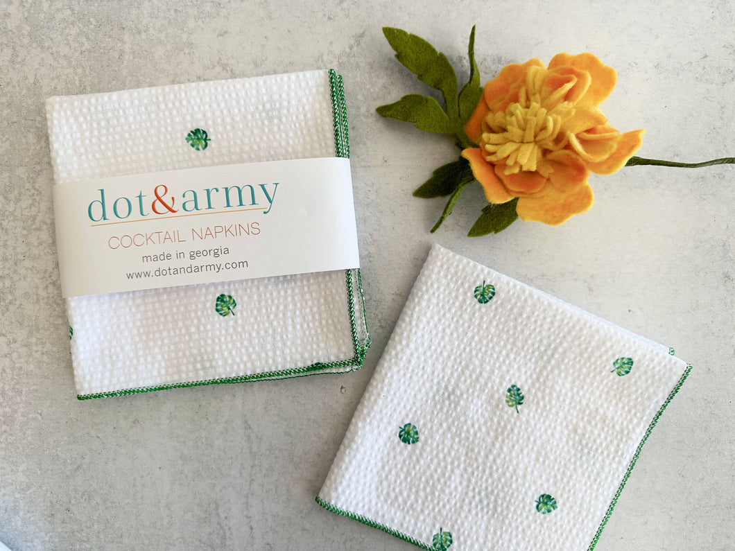 Dot and Army - Summer Seersucker Cloth Napkins with Monstera Leaves