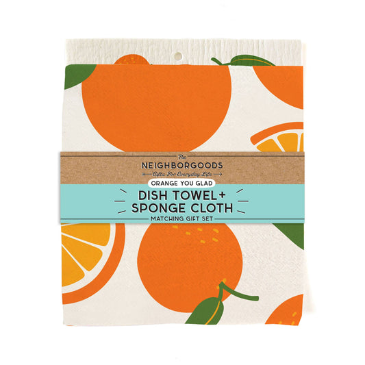 The Neighborgoods - Orange - Dish Towel + Sponge Cloth Set