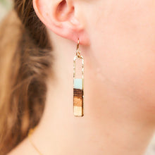 Load image into Gallery viewer, “STRATA” - TURQUOISE BASSWOOD RECTANGLE EARRINGS
