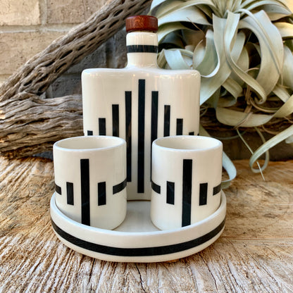 Ceramic Echo Flask, Two Cups, and Tray