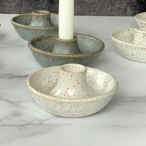 White Speckled Candle Holder