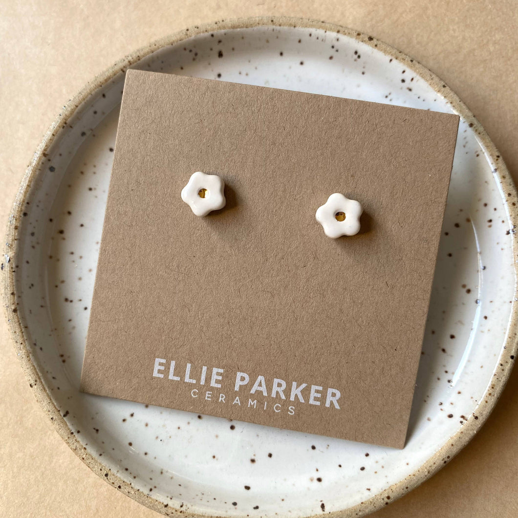 Ellie Parker Ceramics - White Ceramic Flower Gold Accent Stud Earring