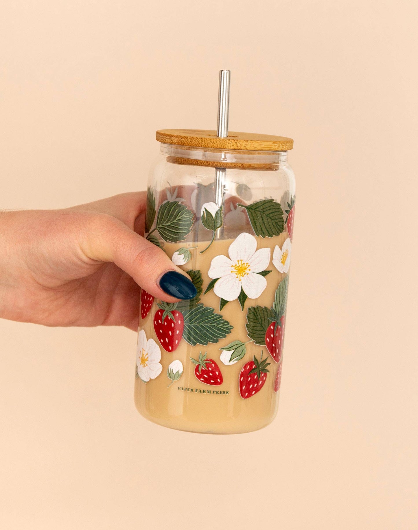 Strawberry Patch Glass Can with Lid