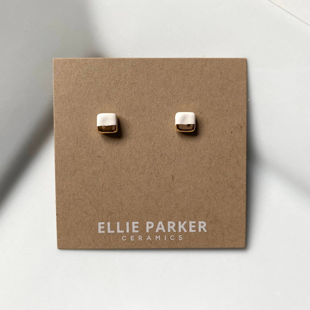Ellie Parker Ceramics - White Geometric Ceramic Square Earrings