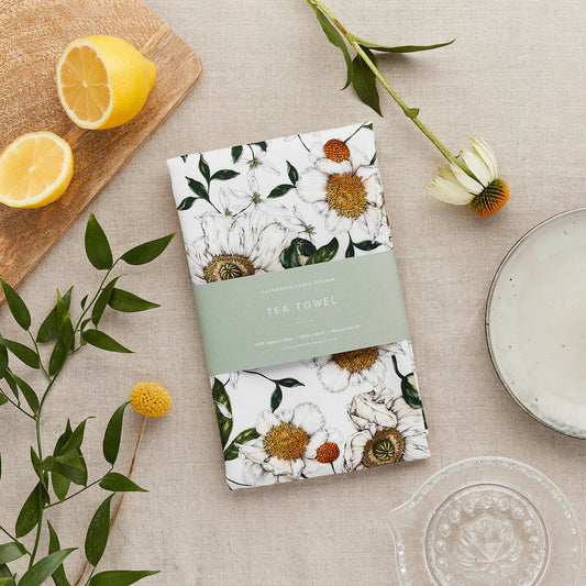 Catherine Lewis Design - Spring Blossom - Tea Towel - Ivory