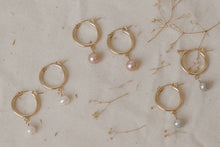 Load image into Gallery viewer, Pearl Hoop Earrings (available in 3 colors): Pink
