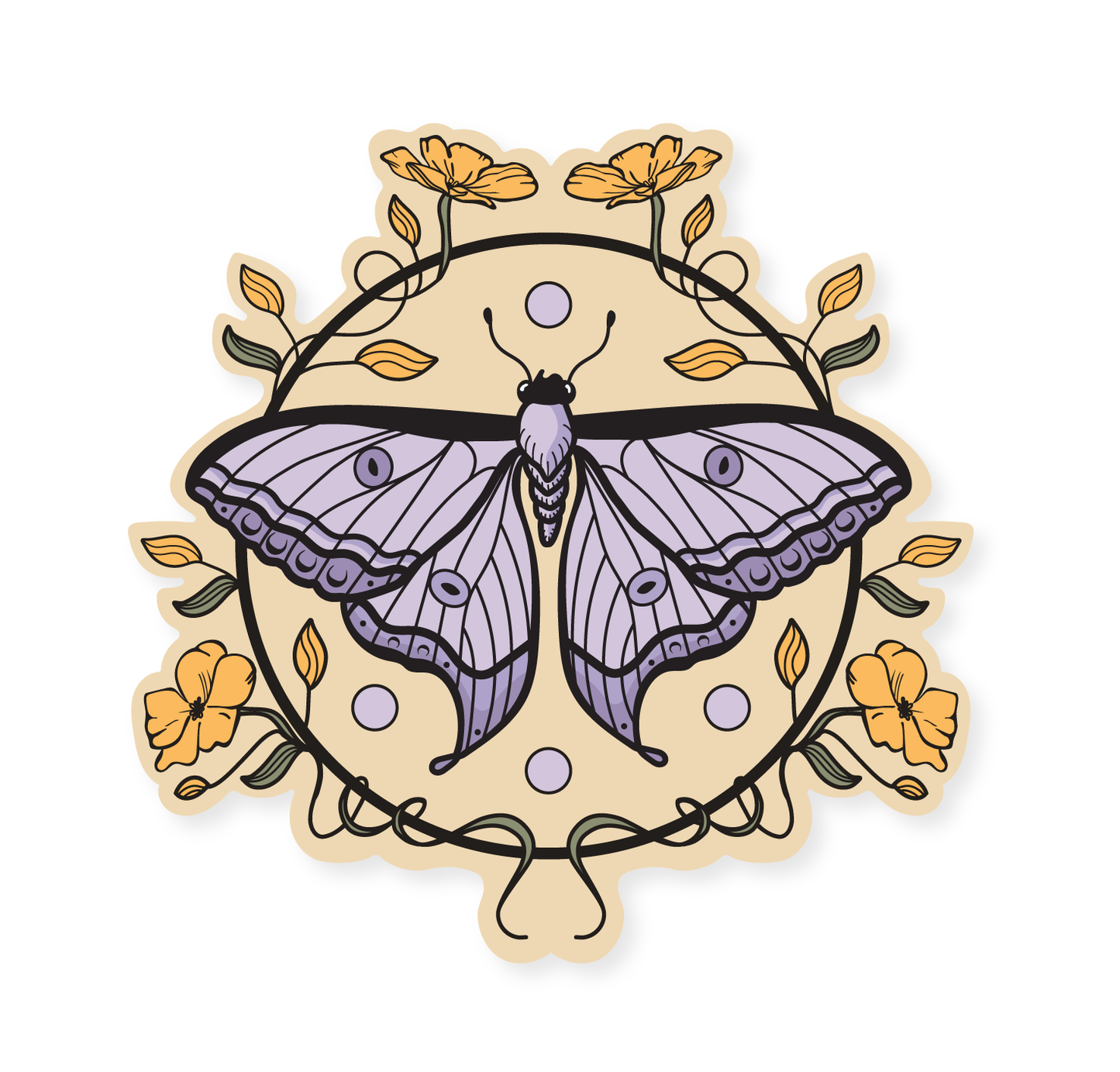 Graphic Heart - Floral Moth - Vinyl Sticker